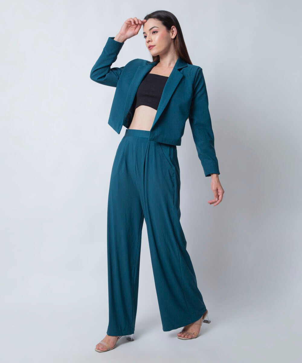 Lycra Blazer with Casual Pants Co-ord Set by Orsa Couture