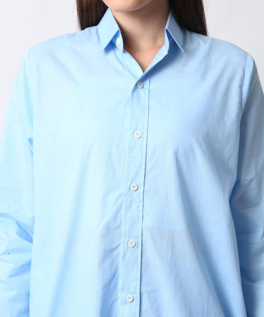 Sky Blue Cotton Linen Co-ord Set with Shirt & Pants by orsa couture