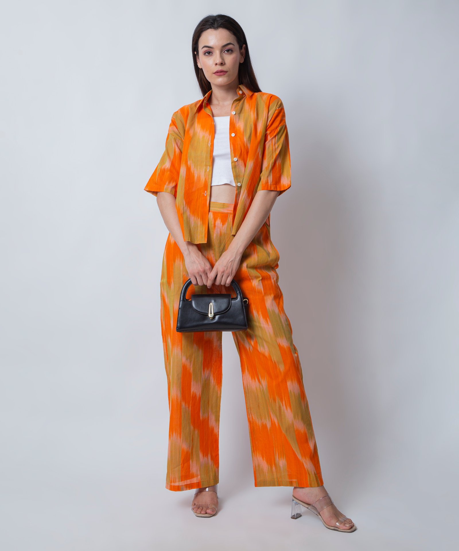 Ikat Print Co-ord Set – Orange & Grey by orsa coture