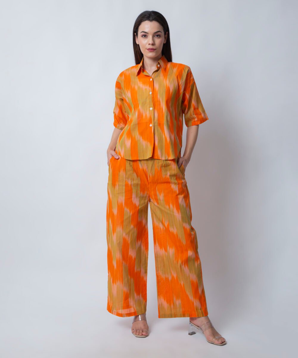 Ikat Print Co-ord Set – Orange & Grey by orsa coture