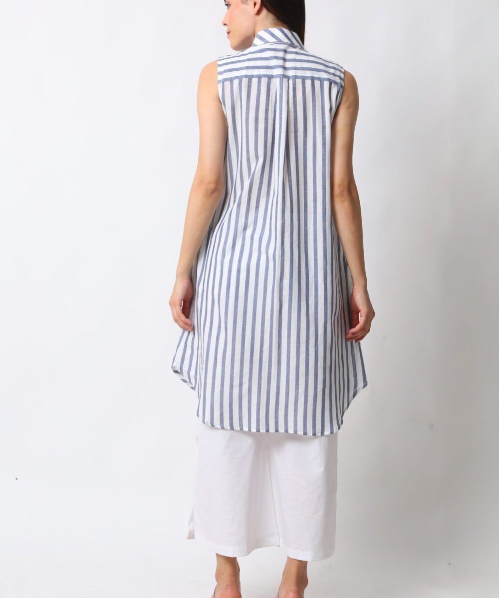 Sleeveless Striped Cotton Midi & Linen Pants Set by Orsa couture