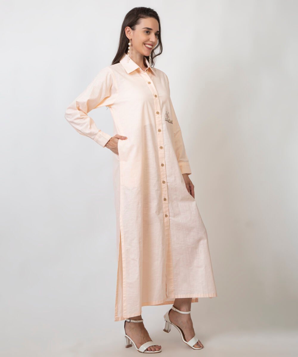 Oversized Shirt Dress with Embroidered Pocket by orsa couture