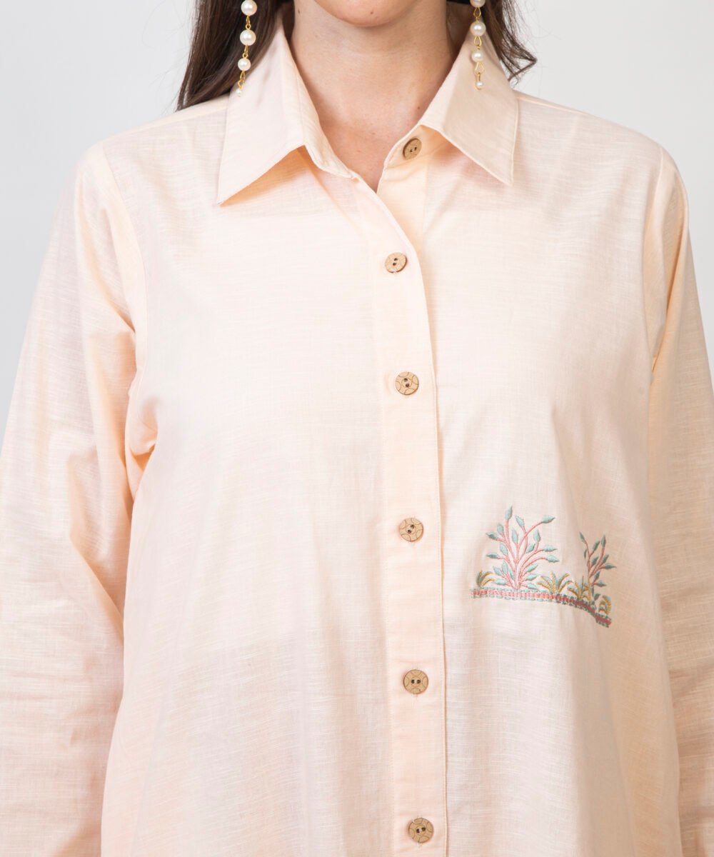 Oversized Shirt Dress with Embroidered Pocket by orsa couture