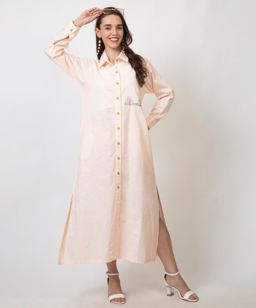 Oversized Shirt Dress with Embroidered Pocket by orsa couture