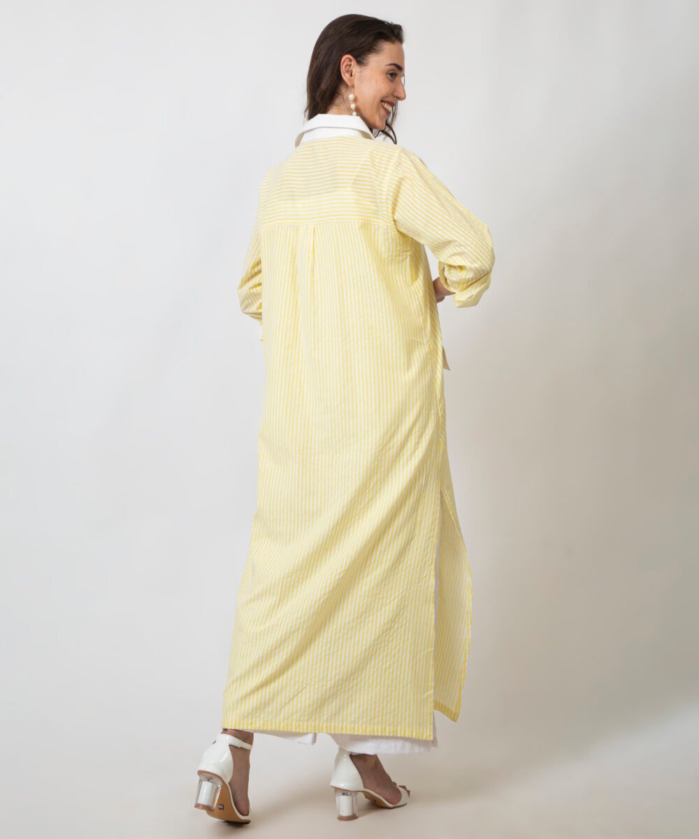 Yellow Striped Cotton Shirt and Cambrique Pants Co-ord Set by orsa couture