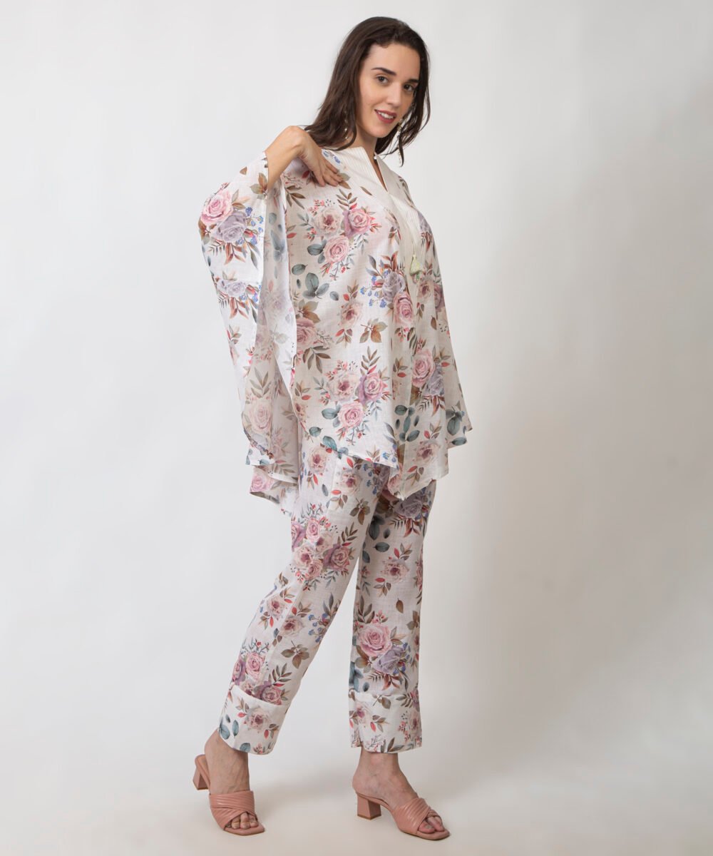 Floral Print Linen Kaftan dress by orsa couture