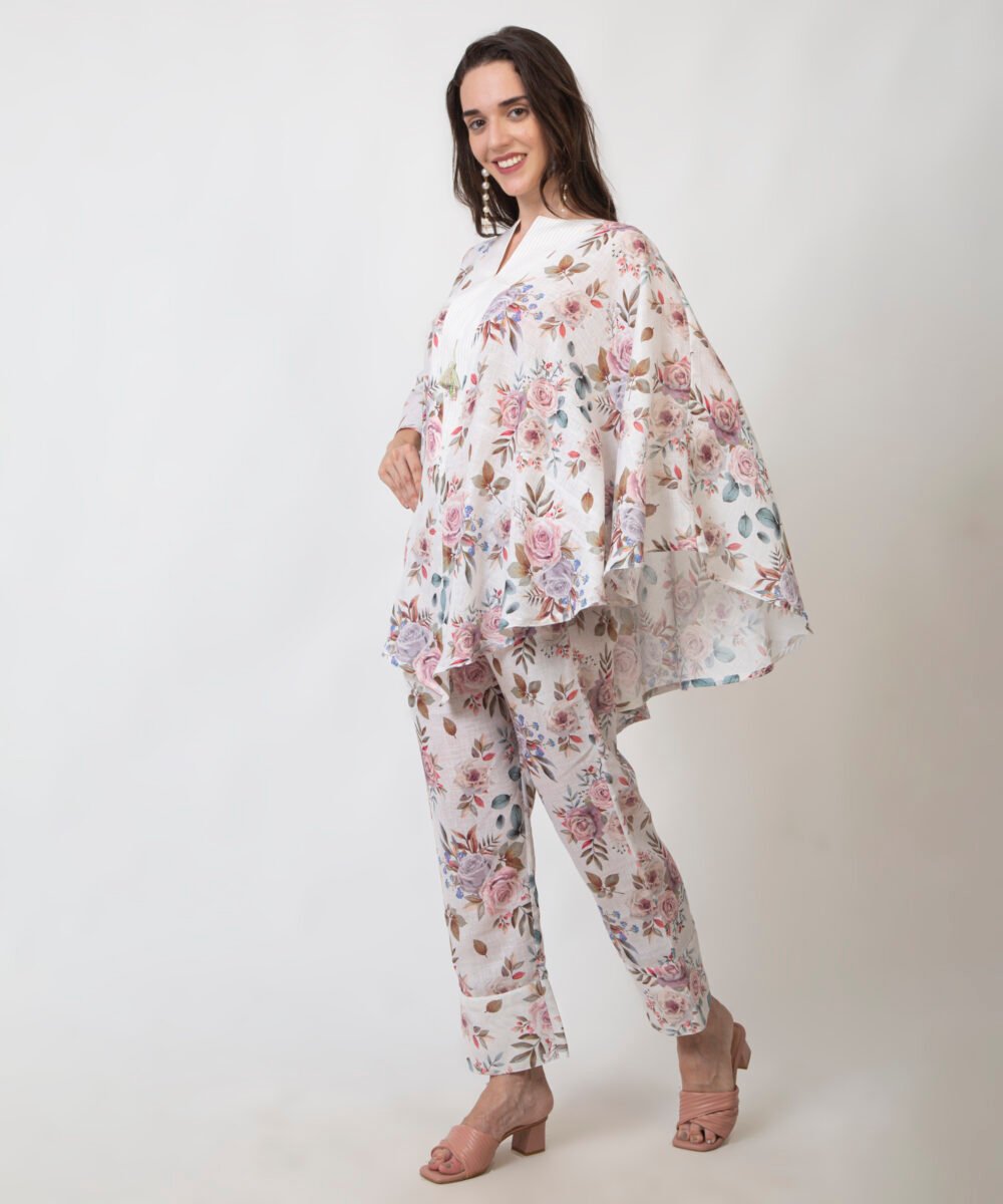 Floral Print Linen Kaftan dress by orsa couture