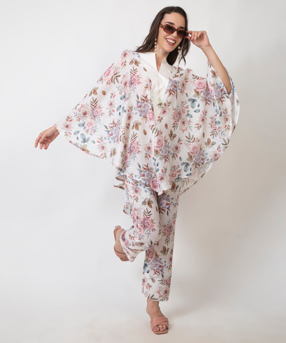 Floral Print Linen Kaftan dress by orsa couture