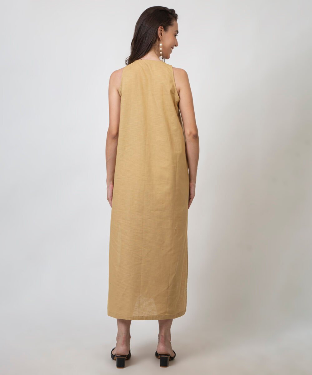 Sleeveless Cotton Linen Long Dress with Buttons