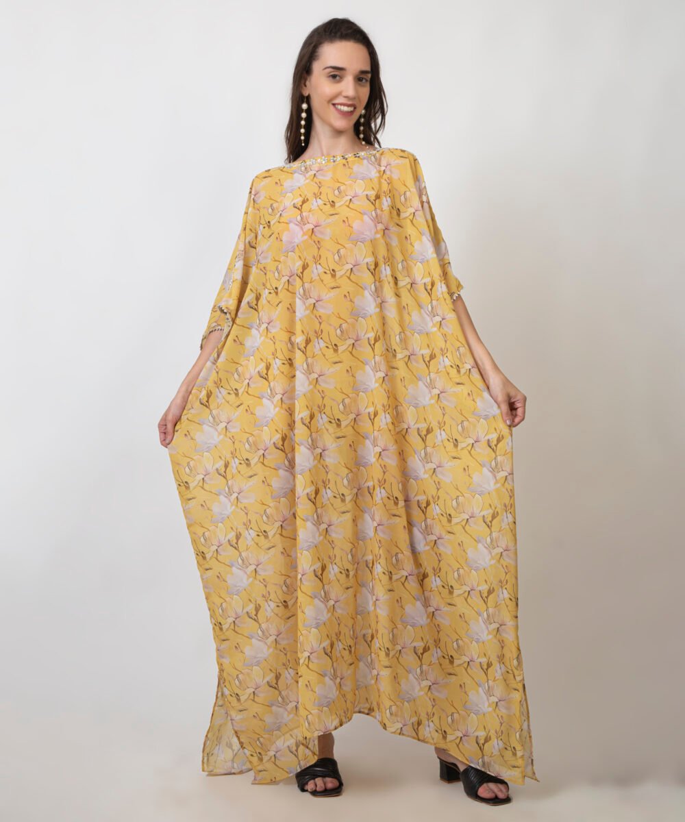 Georgette Kaftan Set with Antique Beige Shorts by Orsa couture