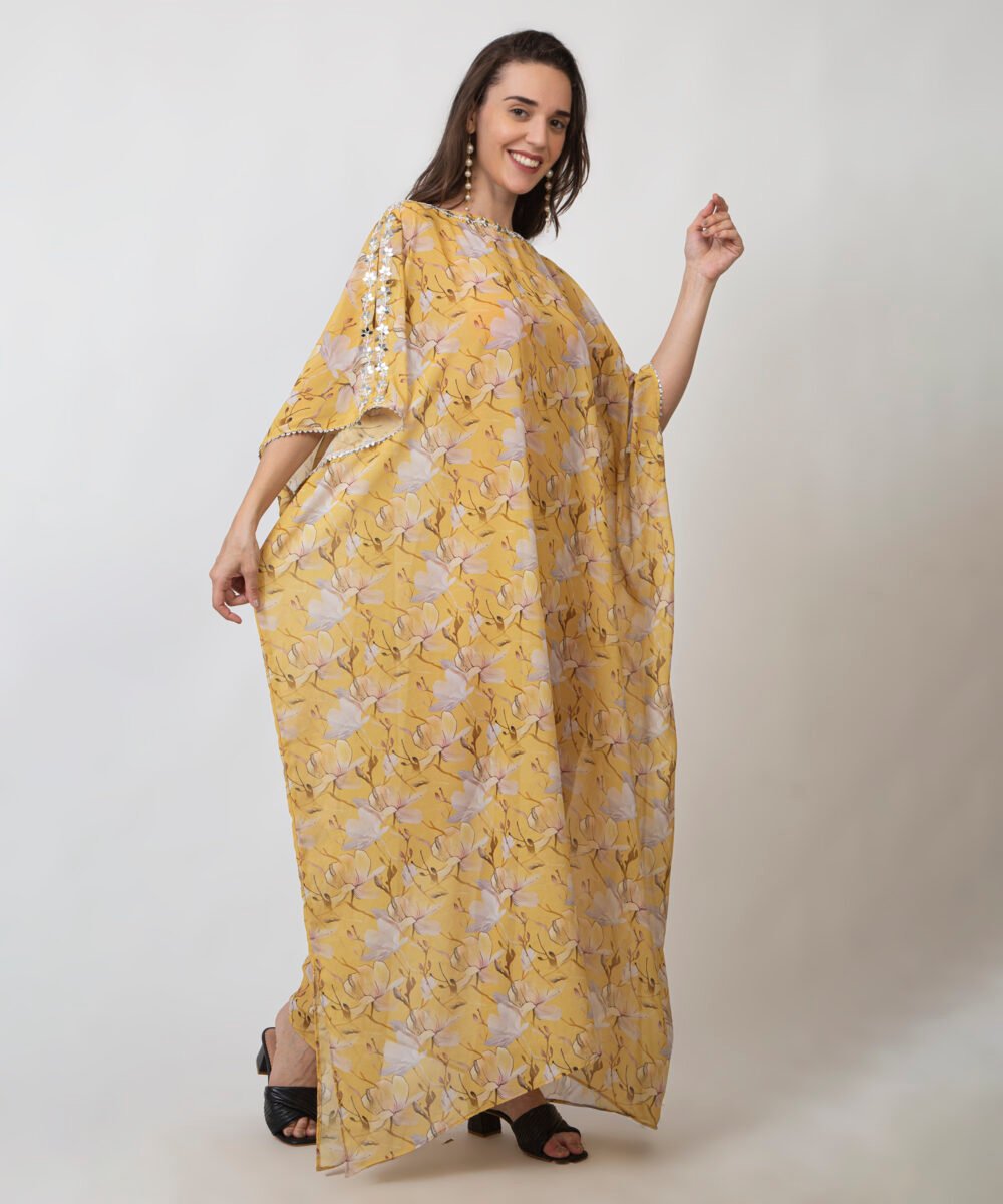 Georgette Kaftan Set with Antique Beige Shorts by Orsa couture