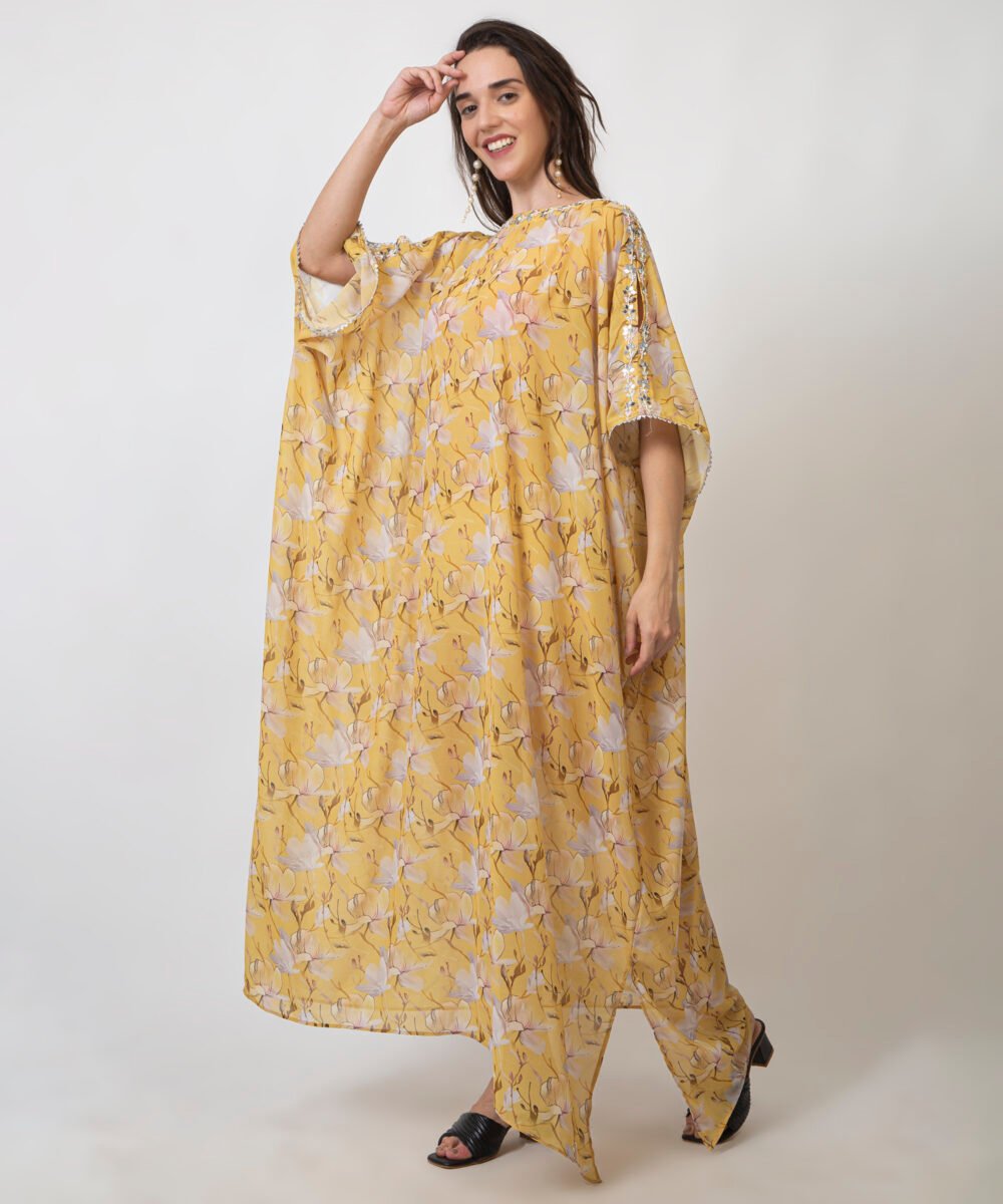 Georgette Kaftan Set with Antique Beige Shorts by Orsa couture