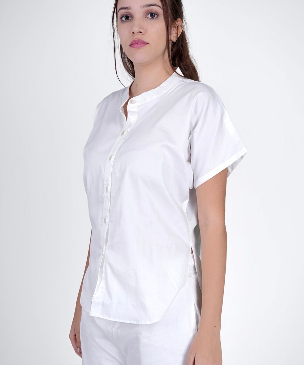 Off-Shoulder White Co-ord set Mandrine collar - Image 6