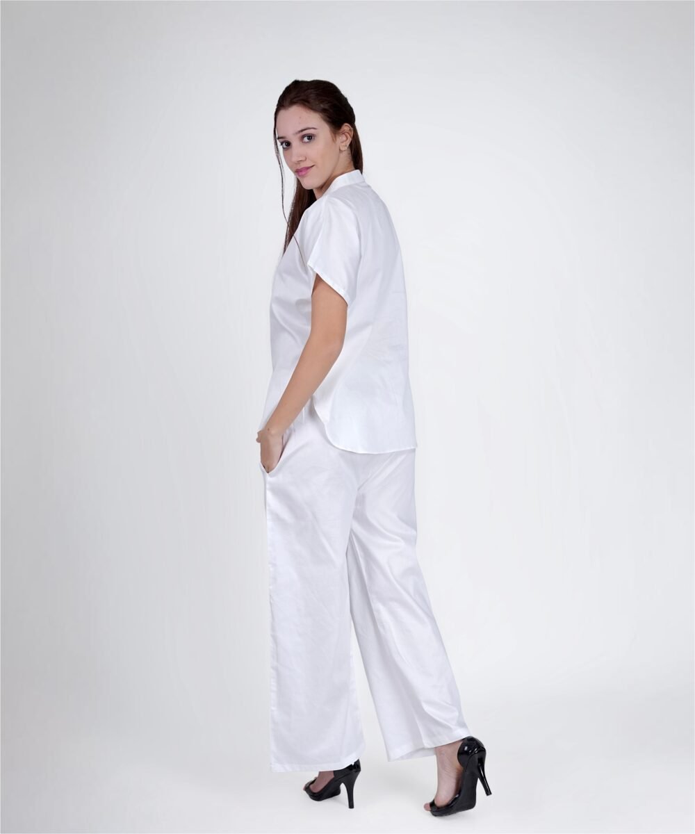 Off-Shoulder White Co-ord set Mandrine collar - Image 5