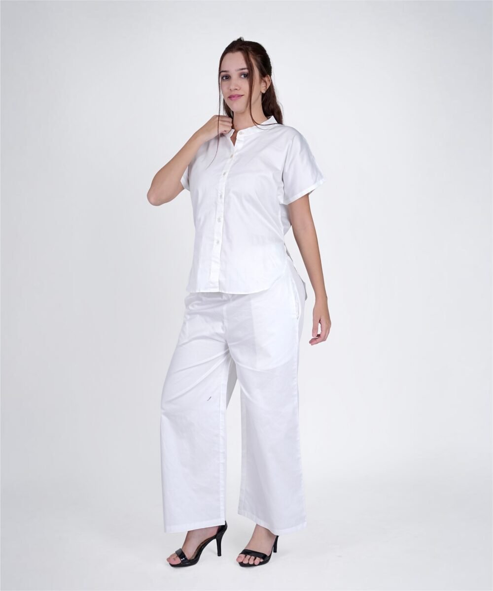 Off-Shoulder White Co-ord set Mandrine collar - Image 4