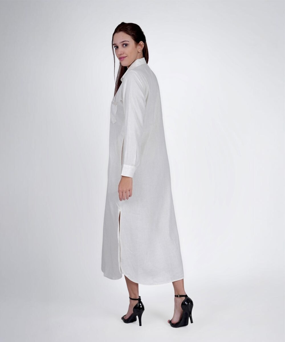 ORSA Creme Cotton-Linen collar Straight kurta - Image 3
