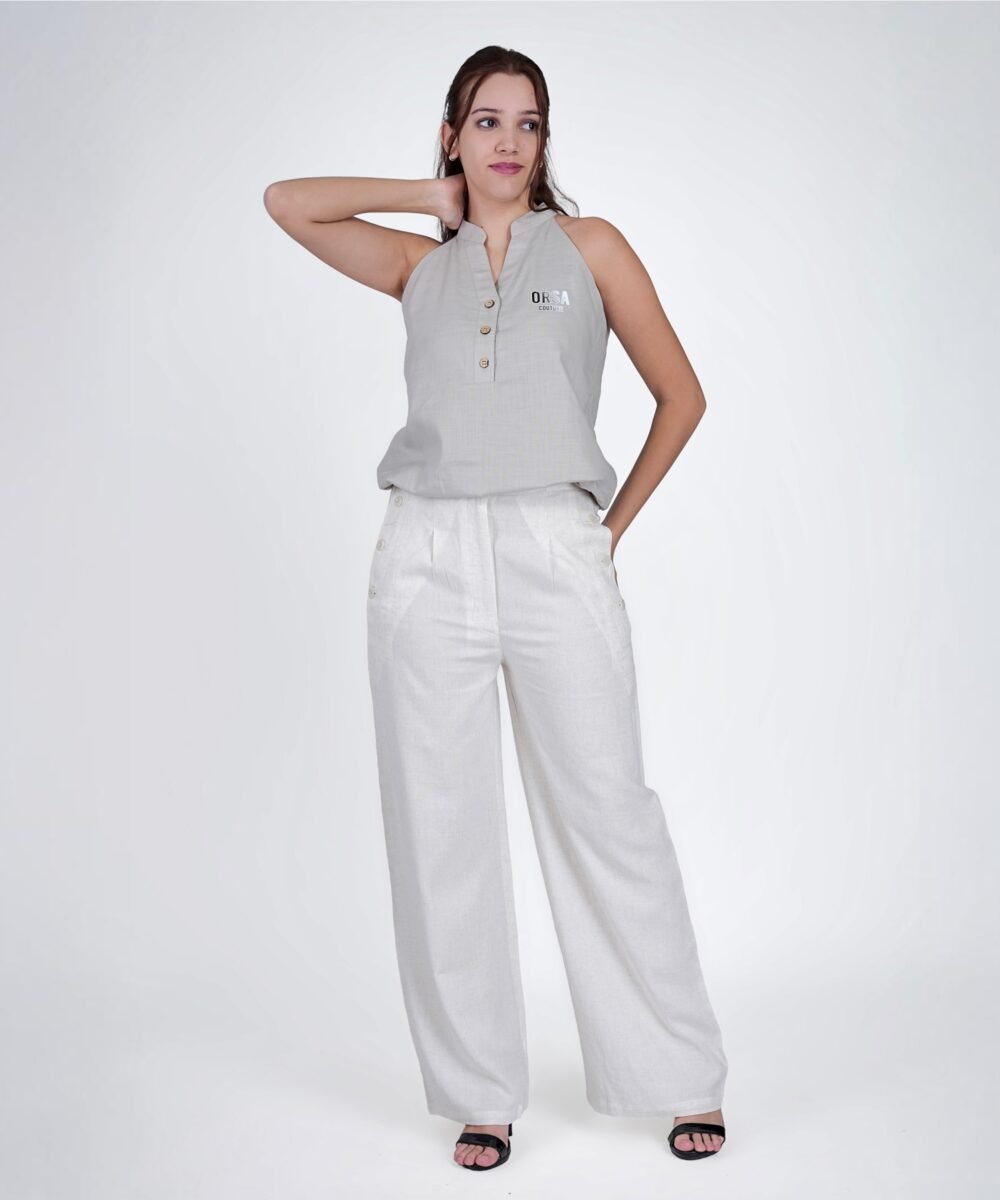 ORSA - Grey Haulter Neck Sleeveless Top & Trousers
