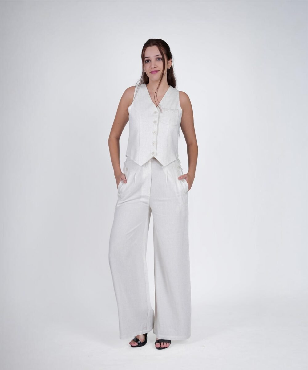 ORSA V-Neck Crème Sleeveless Waist Coat with straight trouser - Image 4