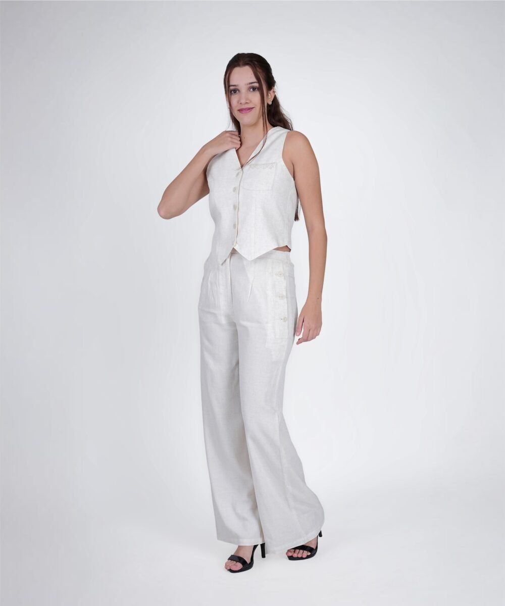 ORSA V-Neck Crème Sleeveless Waist Coat with straight trouser - Image 3
