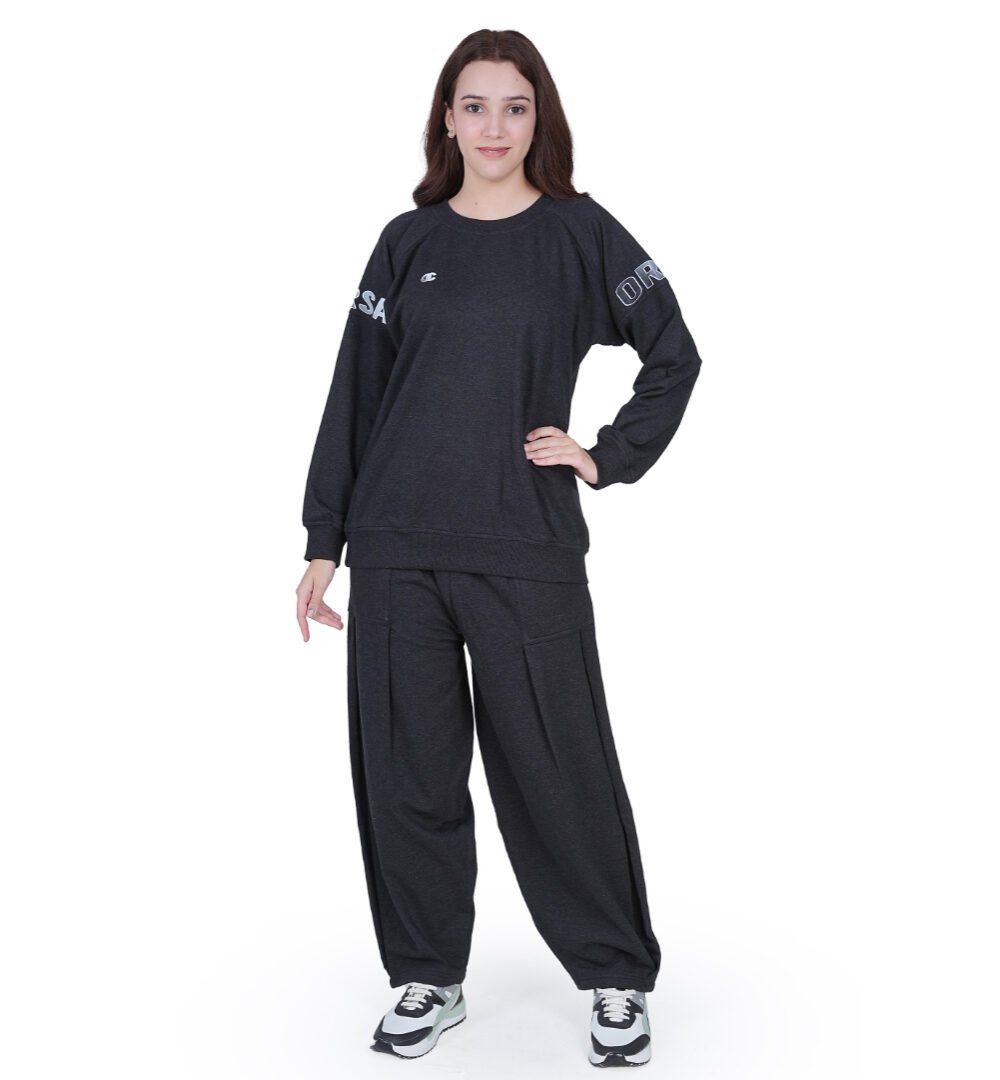 Black co ord set with baggy joggers for women