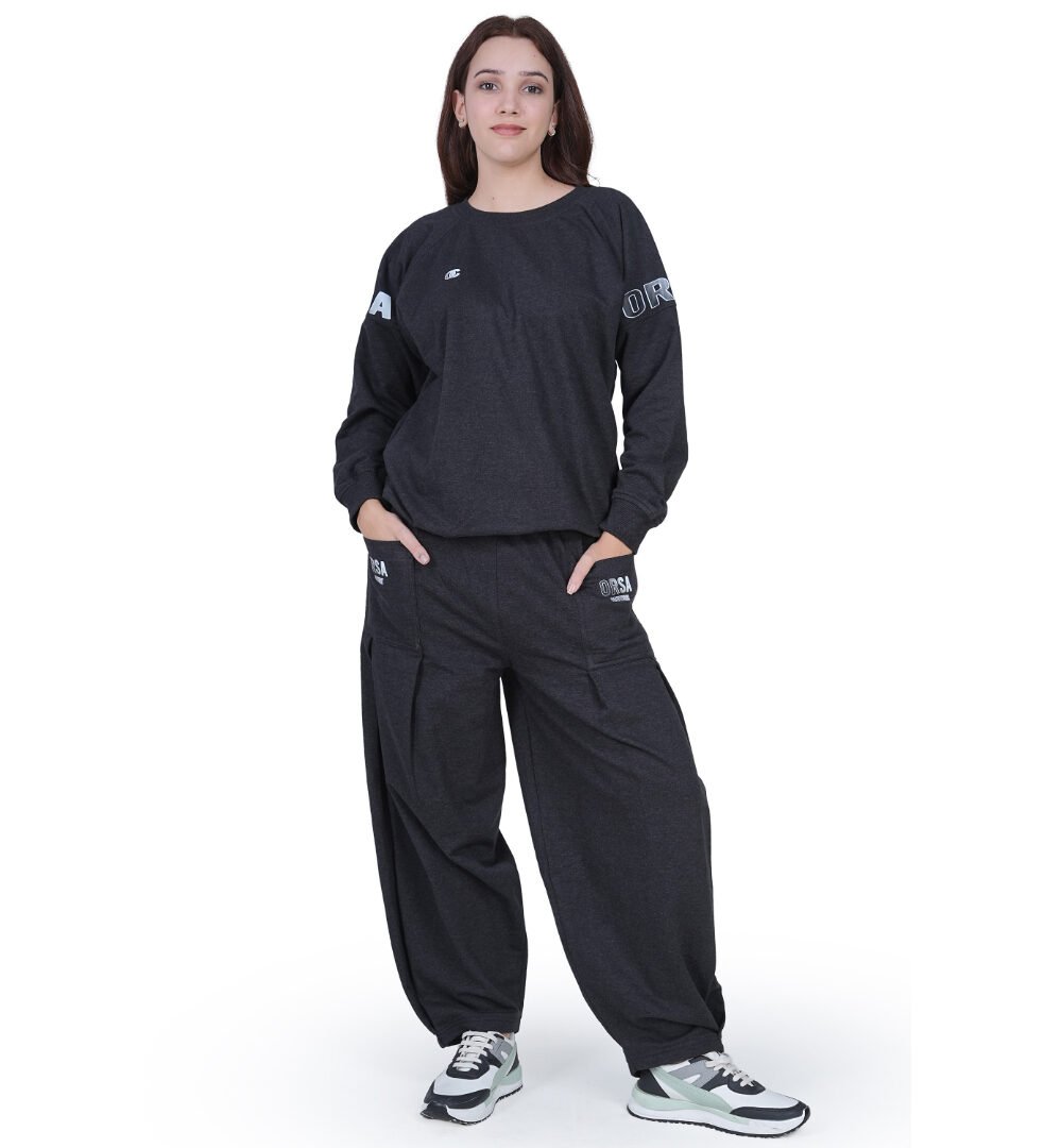 Black co ord set with baggy joggers for women