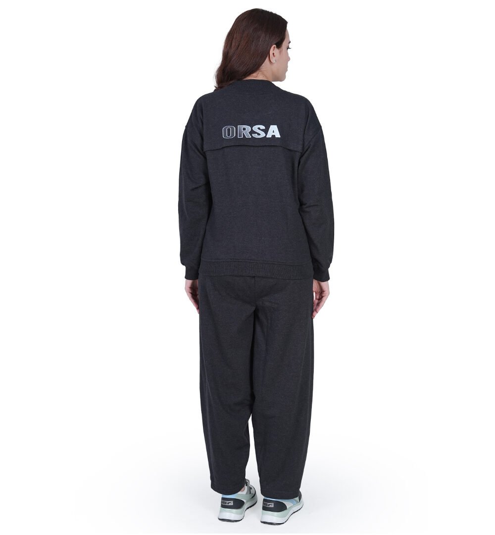 ORSA Women Grey Full Sleeves Front-open Sweatshirt Co-ord with baggy joggers - Image 6