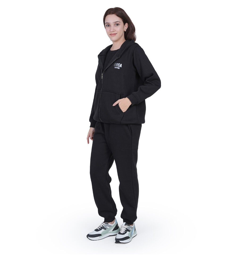 ORSA Women Solid Black zipper Sweartshirt Hoodie Full Sleeves Co-ord - Image 7