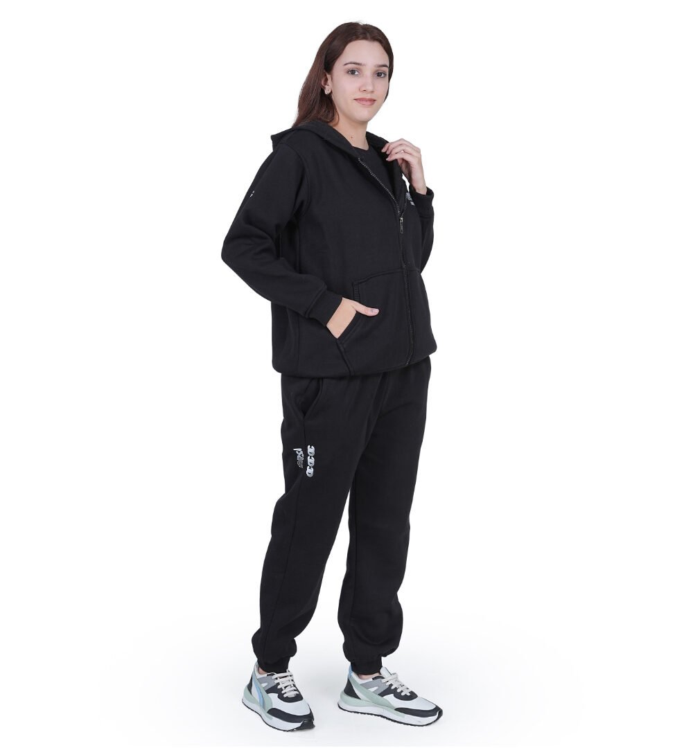 ORSA Women Solid Black zipper Sweartshirt Hoodie Full Sleeves Co-ord - Image 3
