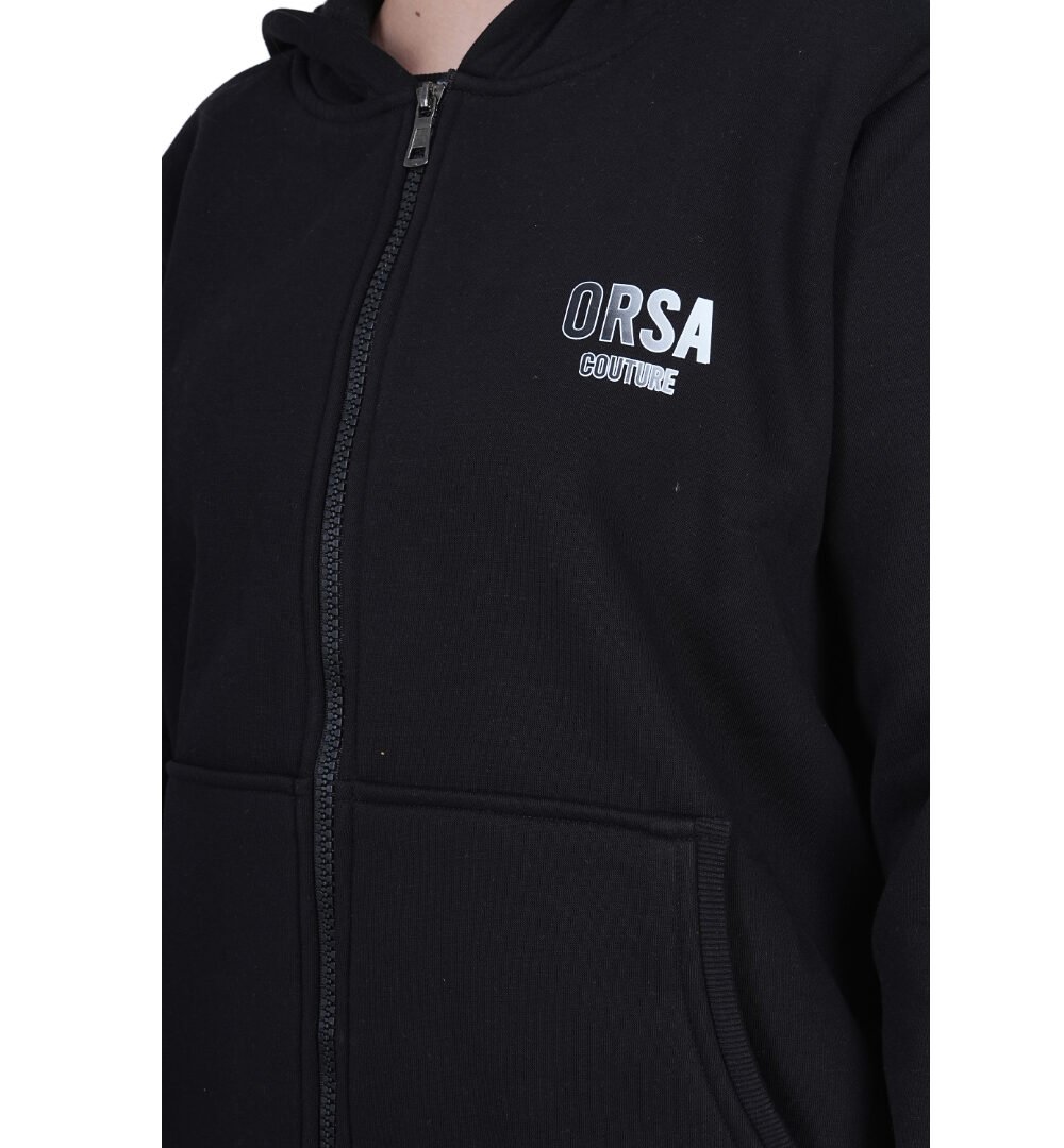 ORSA Women Solid Black zipper Sweartshirt Hoodie Full Sleeves Co-ord - Image 6