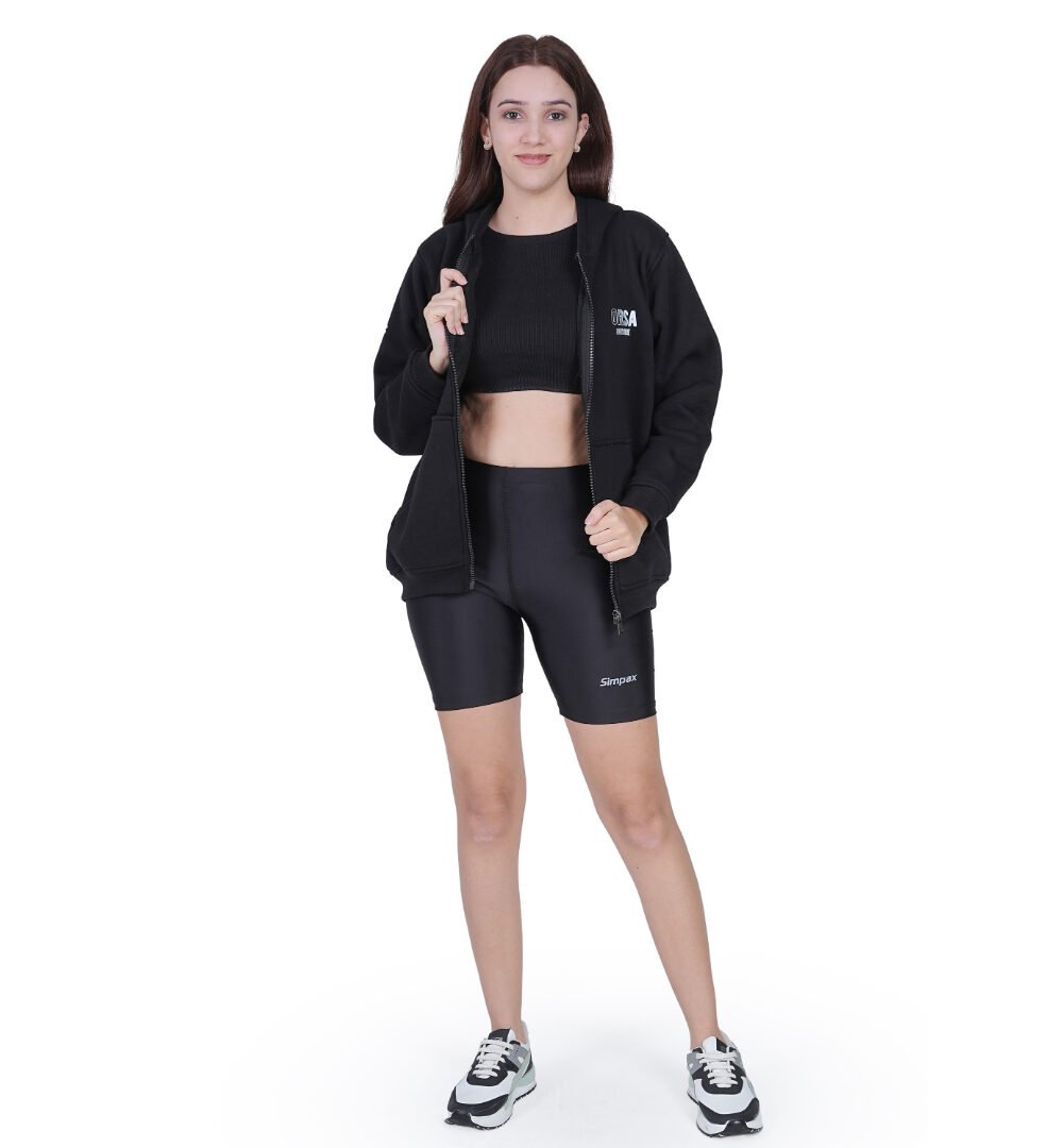 ORSA Women Solid Black zipper Sweartshirt Hoodie Full Sleeves - Image 3