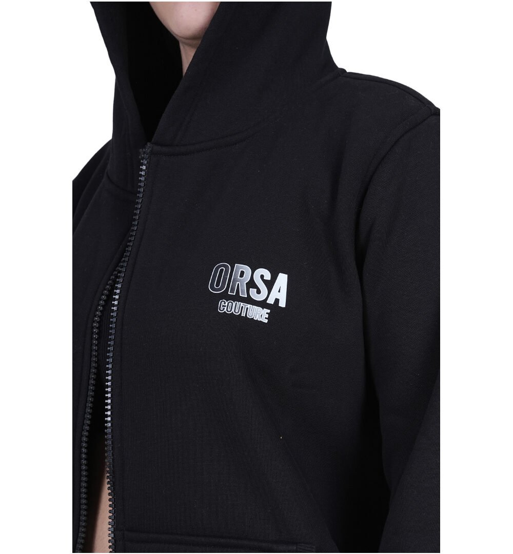 ORSA Women Solid Black zipper Sweartshirt Hoodie Full Sleeves - Image 5