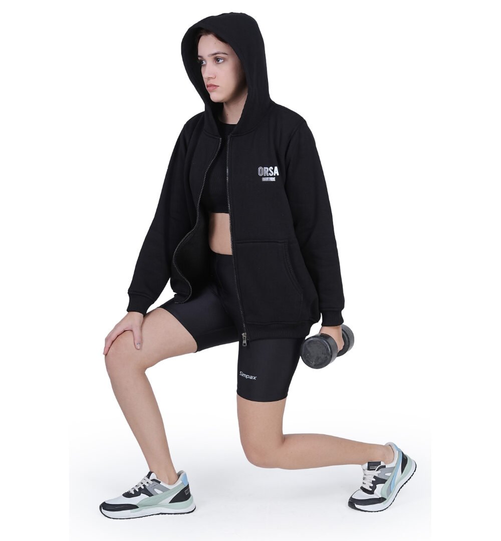 ORSA Women Solid Black zipper Sweartshirt Hoodie Full Sleeves - Image 7