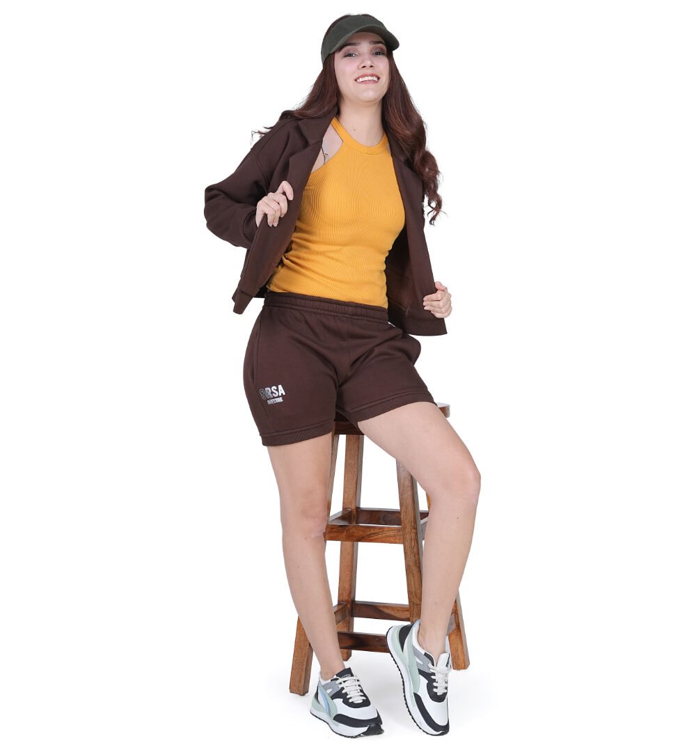 ORSA Women's Brown Kangaroo pockets front-open jacket sweatshirt Coord - Image 8