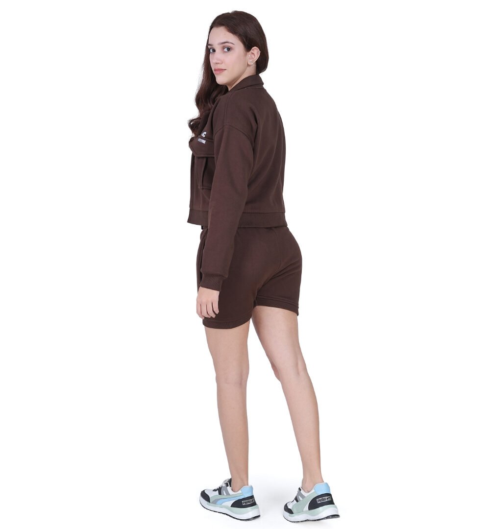 ORSA Women's Brown Kangaroo pockets front-open jacket sweatshirt Coord - Image 5
