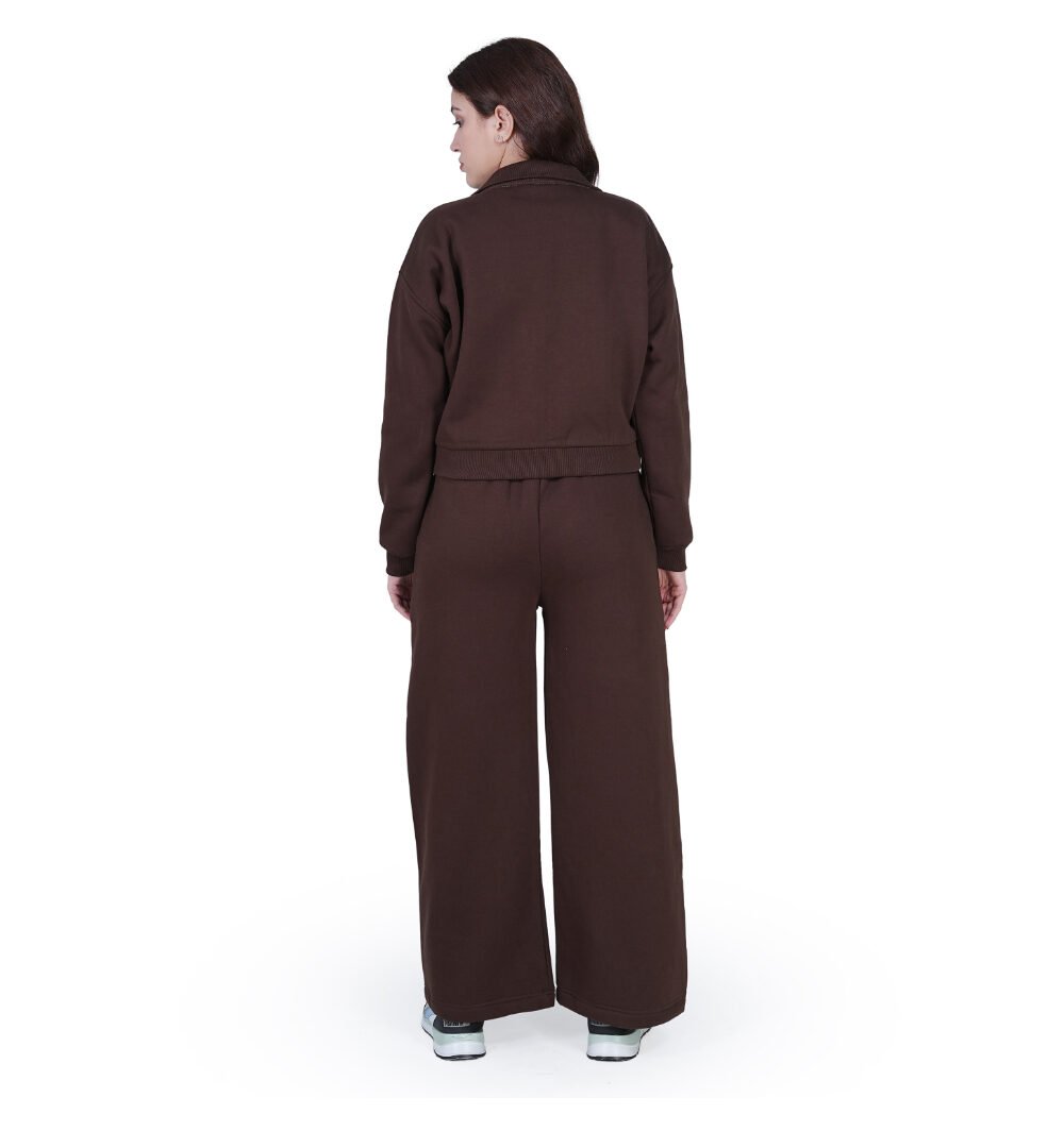 ORSA - Women’s Brown Kangaroo pockets front-open jacket sweatshirt with straight pants Coord - Image 4