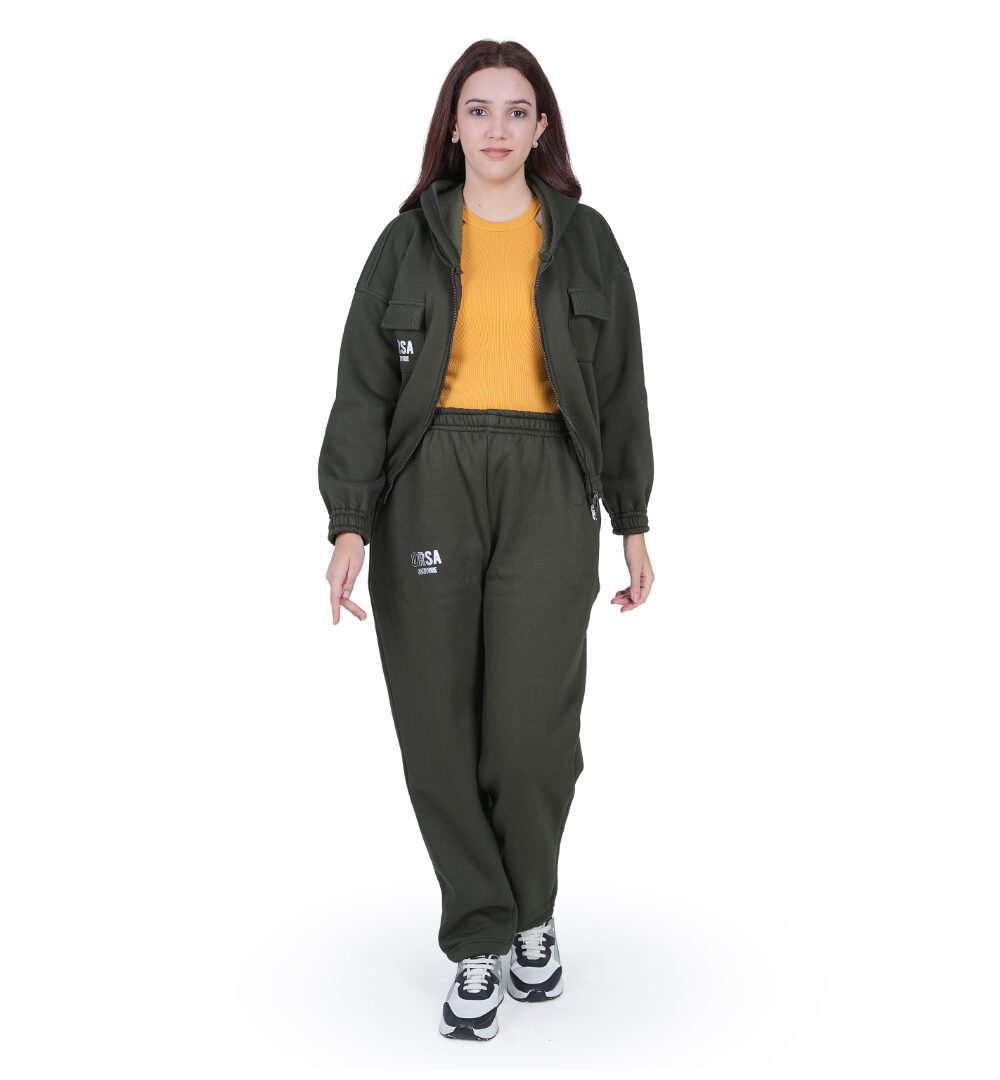 ORSA Pine Green Cropped Zipper Hoodie jacket with lower Co-ord