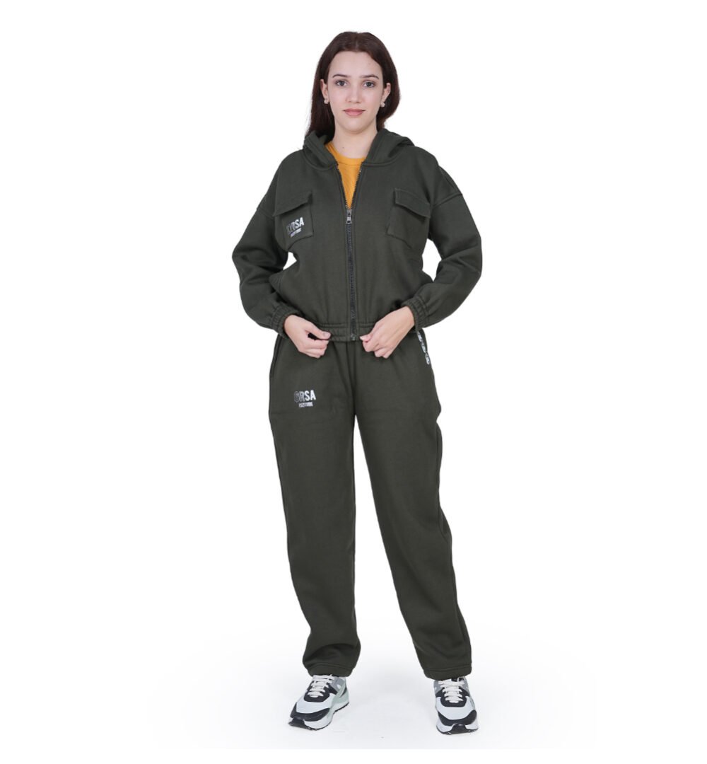 ORSA Pine Green Cropped Zipper Hoodie jacket with lower Co-ord - Image 3