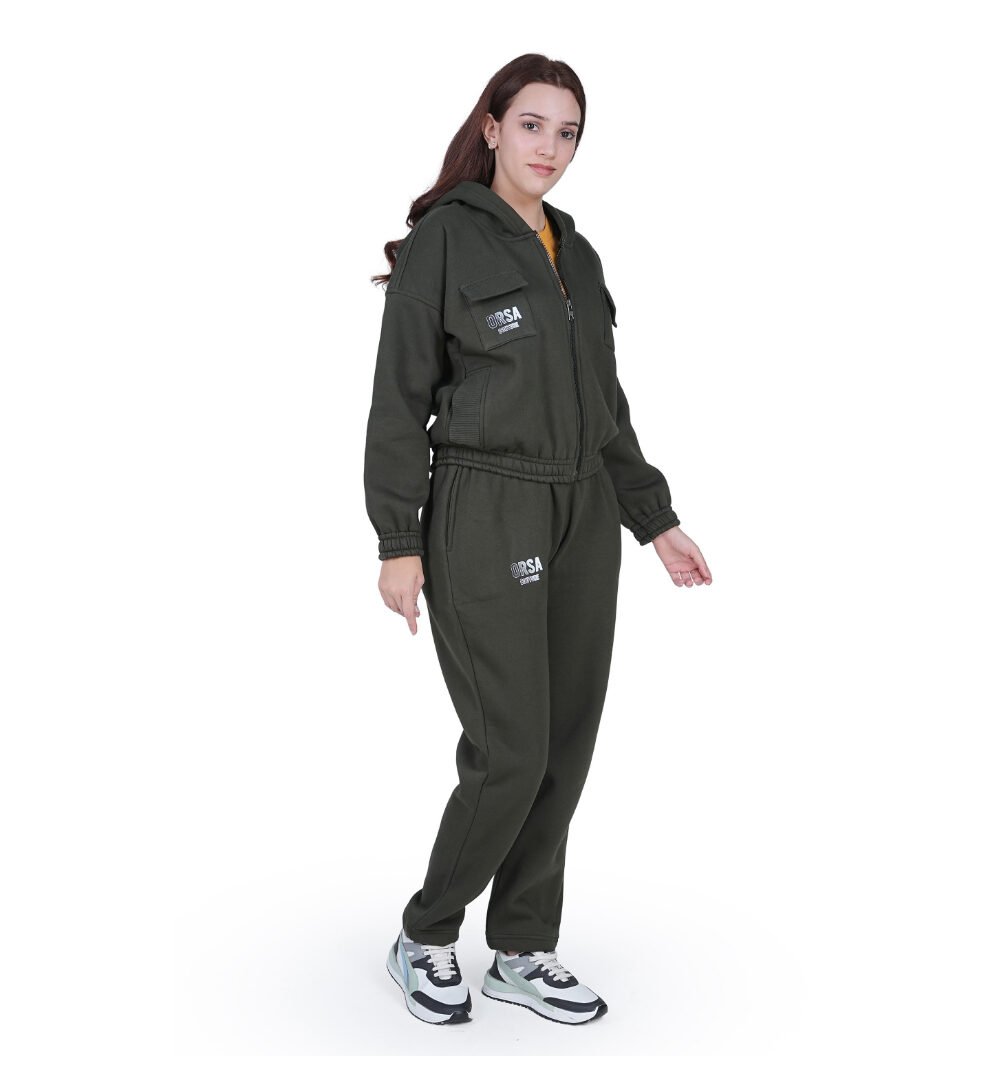 ORSA Pine Green Cropped Zipper Hoodie jacket with lower Co-ord - Image 5