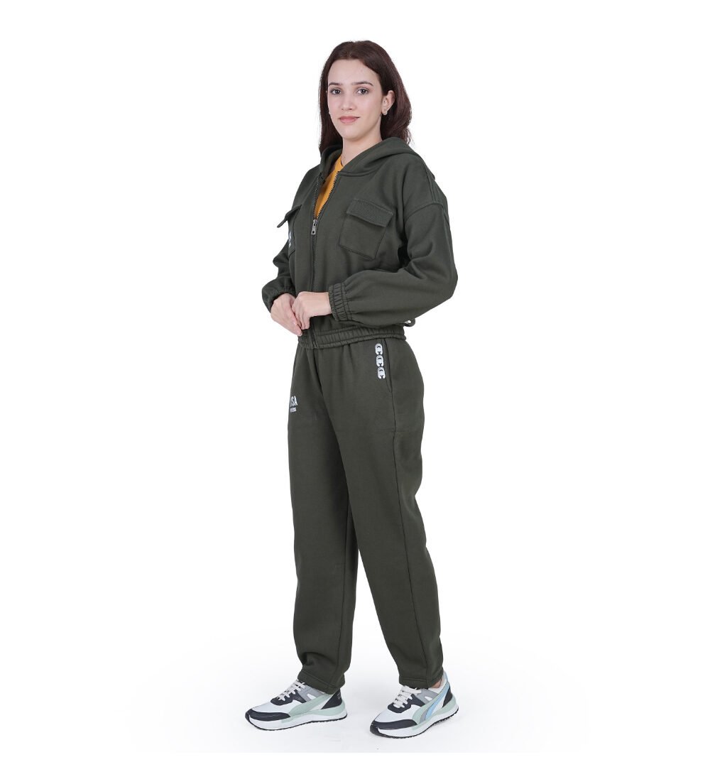 ORSA Pine Green Cropped Zipper Hoodie jacket with lower Co-ord - Image 4