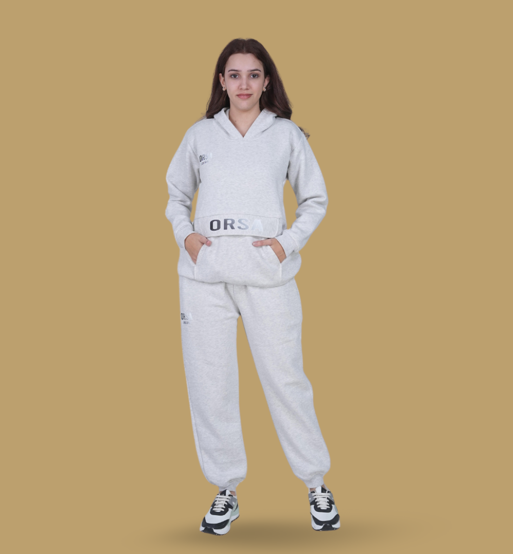 ORSA Womens Crème-White Hoodie Tracksuit co-ord