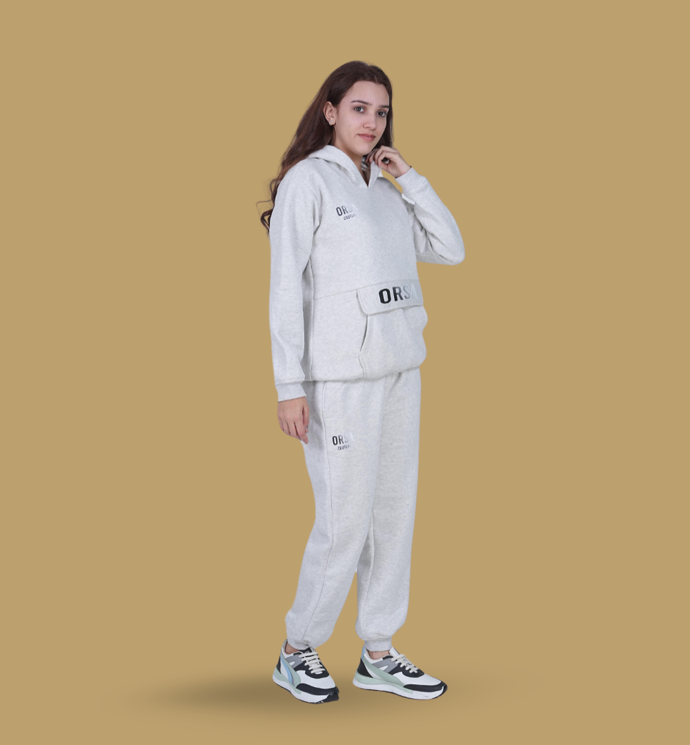 ORSA Womens Crème-White Hoodie Tracksuit co-ord - Image 2