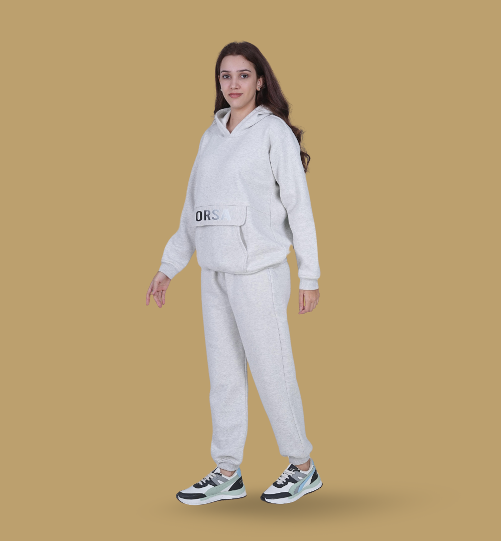ORSA Womens Crème-White Hoodie Tracksuit co-ord - Image 3